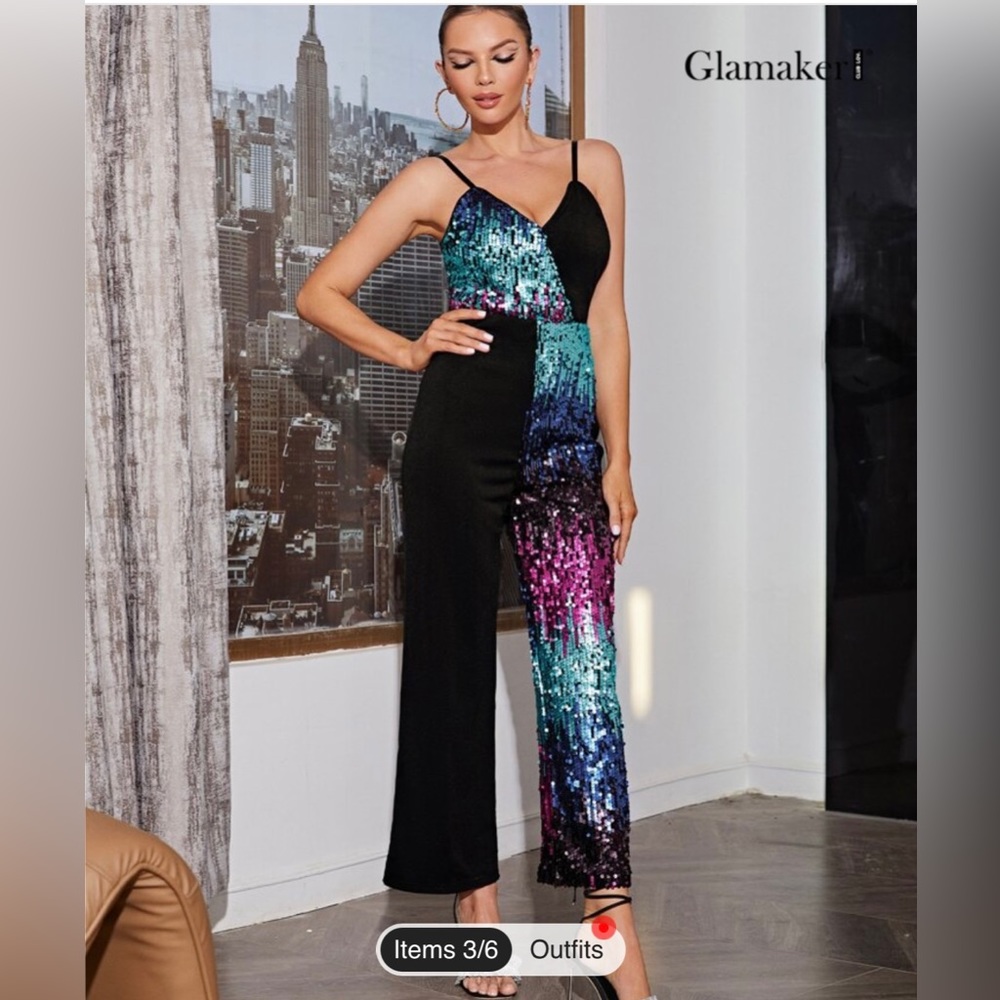 Glamaker Colorblock Sequin Cami Jumpsuit from Shein